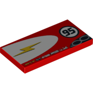 Tile 2 × 4 with Lightning Bolt in Half Ellipse and '95' Print Model Left Side Red