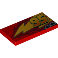 Tile 2 × 4 with Lightning, Exhaust Pipes and '95' Print Model Left Side Red