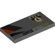 Tile 2 × 4 with 'WGP 4' and 'WORLD GRAND PRIX' Print Model Right Side Dark Bluish Gray