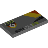 Tile 2 × 4 with 'WGP 4' and 'WORLD GRAND PRIX' Print Model Left Side Dunkelblaugrau