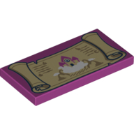 Tile 2 × 4 with Tan Scroll with House Print Magenta