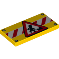 Tile 2 × 4 with Construction Worker Road Sign on Red and White Stripes Print Yellow