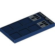 Tile 2 × 4 with Police Box Door Print Dark Blue