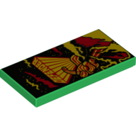 Tile 2 × 4 with Yellow and Red 'DEFENDER' Figure with Stripes - Smoke and Fire Print Green