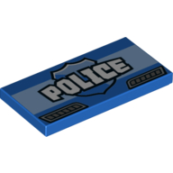 Tile 2 × 4 with White 'POLICE', Blue Shield and Dark Bluish Gray Vents Print Blau