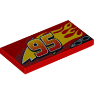 Tile 2 × 4 with Exhaust Pipes, '95' and Flames Print (Lightning McQueen) Red