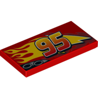 Tile 2 × 4 with Exhaust Pipes, '95' and Flames Print (Lightning McQueen) Red