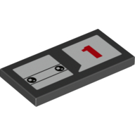 Tile 2 × 4 with White Squares in Black Circles and Red Number 1 Pattern Black