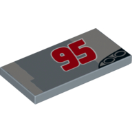 Tile 2 × 4 with Red '95', Exhaust Pipes Print (Lightning McQueen) Sand Blue