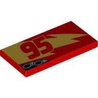 Tile 2 × 4 with '95' and Lightning Bolt (Lightning McQueen) Print Red