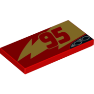 Tile 2 × 4 with '95' and Lightning Bolt (Lightning McQueen) Print Rot