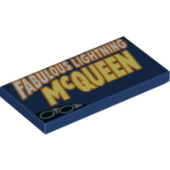 Tile 2 × 4 with 'Fabulous Lightning McQueen' and Exhaust Pipes in Lower Left print Dunkelblau