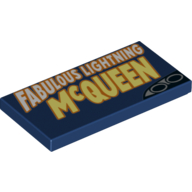 Tile 2 × 4 with 'Fabulous Lightning McQueen' and Exhaust Pipes in Lower Right print Dunkelblau