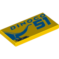 Tile 2 × 4 with 'DINOCO 51' Print Yellow