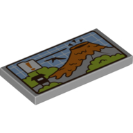 Tile 2 × 4 with Map Mountain/Volcano Warning print Hellblaugrau