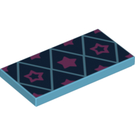 Tile 2 × 4 with Purple Stars On Dark Blue Field with Medium Azure Squares print Medium Azure