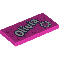 Tile 2 × 4 with 'Olivia', Gear print Dunkelrosa