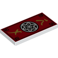 Tile 2 × 4 with Red Background, Black Trim, Gold Asian Symbols, Black and White Mandala Print White