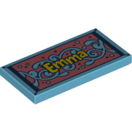 Tile 2 × 4 with 'Emma' on Coral Background, Medium Blue Pattern print Medium Azure