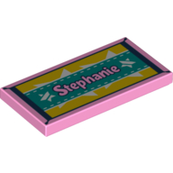 Tile 2 × 4 with 'Stephanie' on Sand Green Filmroll, Stars Bright Pink