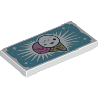 Tile 2 × 4 with 2 Ice Cream Cones on Medium Blue Back print Weiß