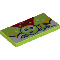 Tile 2 × 4 with Caterpillar, Lime/Red/Yellow Sky, White Stars print Lime