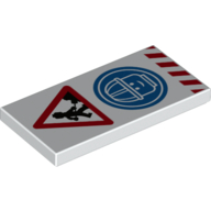 Tile 2 × 4 with Road Works Sign, Blue Safety Helmet Symbol, Red Warning Stripes White