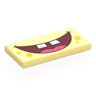 Tile 2 × 4 with Dark Red Mouth, Dark Pink Tongue, White Teeth, Yellow Spots print Bright Light Yellow