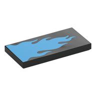 Tile 2 × 4 with Medium Azure Flames print Schwarz