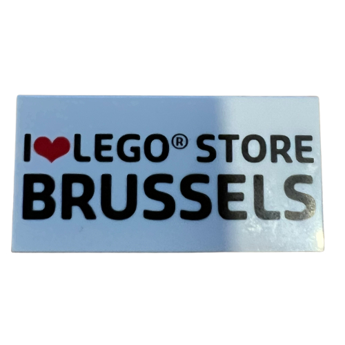 Tile 2 × 4 with 'I heart LEGO STORE BRUSSELS' print Weiß