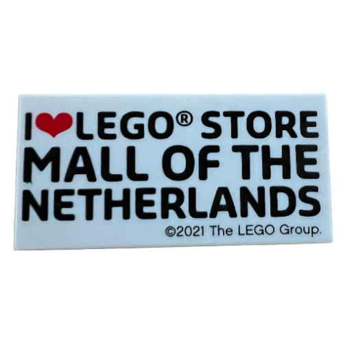 Tile 2 × 4 with 'I heart LEGO STORE MALL OF THE NETHERLANDS' print White