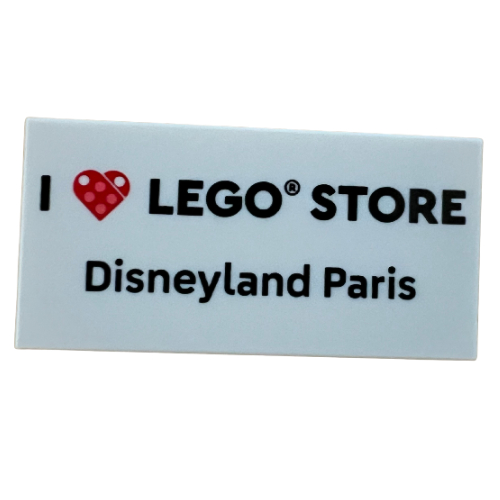 Tile 2 × 4 with 'I heart LEGO STORE Disneyland Paris' print White