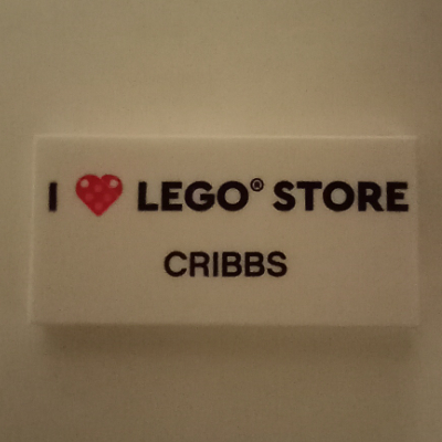 Tile 2 × 4 with 'I heart LEGO® STORE CRIBBS' Print Weiß