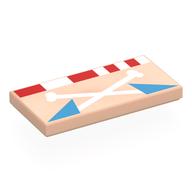 Tile 2 × 4 with Red/White Rectangles, White Laces, Dark Azure Collar print Light Nougat