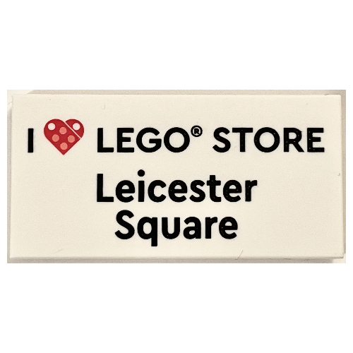 Tile 2 × 4 with 'I Heart LEGO STORE Leicester Square' print Weiß