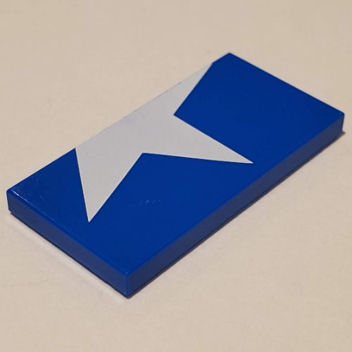 Tile 2 × 4 with Half White Star print Blue