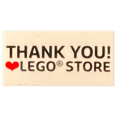 Tile 2 × 4 with 'THANK YOU! LEGO STORE' print Weiß