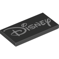Tile 2 × 4 with White 'Disney' Signature print Schwarz