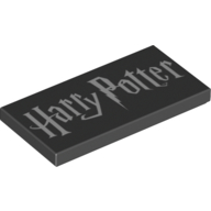 Tile 2 × 4 with White 'Harry Potter' print Black