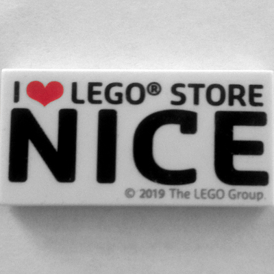 Tile 2 × 4 with 'I heart LEGO® STORE NICE' Print White