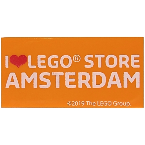 Tile 2 × 4 with 'I Heart LEGO STORE AMSTERDAM' Print Orange