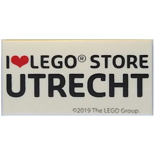 Tile 2 × 4 with 'I Heart LEGO STORE UTRECHT' Print White