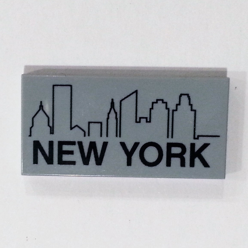 Tile 2 × 4 with City Skyline and 'NEW YORK' Print (Magnet 853600) Light Bluish Gray