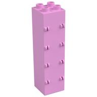 Duplo Building Wall 2 × 2 × 6 with Drawer Slots on One Side and Eight Hinges on the Other Bright Pink