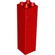 Duplo Building Wall 2 × 2 × 6 with Drawer Slots on One Side and Eight Hinges on the Other Red