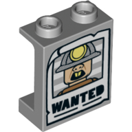 Panel 1 × 2 × 2 [Side Supports / Hollow Studs] with Wanted Poster, Head with Mining Helmet print Hellblaugrau