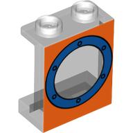 Panel 1 × 2 × 2 with Side Supports - Hollow Studs with Porthole Blue on Orange Background Print Transparent
