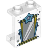 Panel 1 × 2 × 2 [Side Supports / Hollow Studs] with Mirror, Medium Blue Star print in Transparent