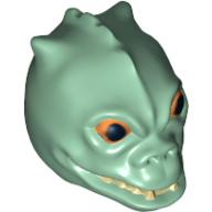 Minifig Head Special, Trandoshan with Orange and Black Eyes Print (Bossk) Sand Green