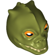 Minifig Head Special, Trandoshan, White Pupils Print (Bossk) Olive Green